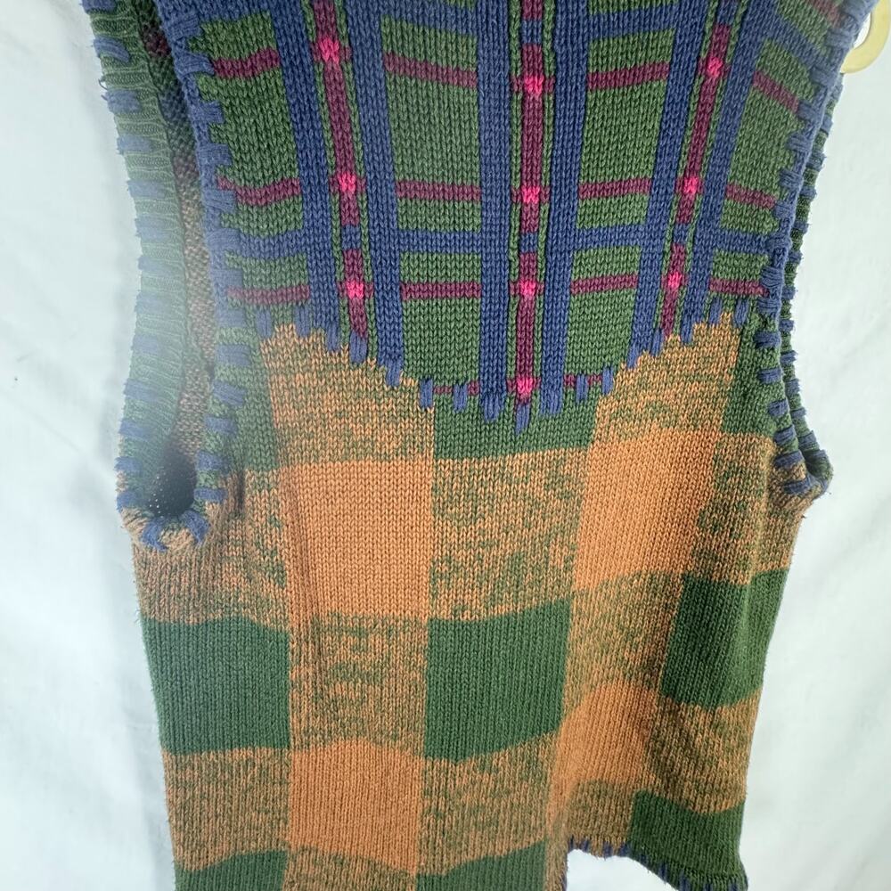 Vintage 90s Gina Peters Knit Plaid Embroidered Button Sweater Vest Size Medium - Picture 9 of 14